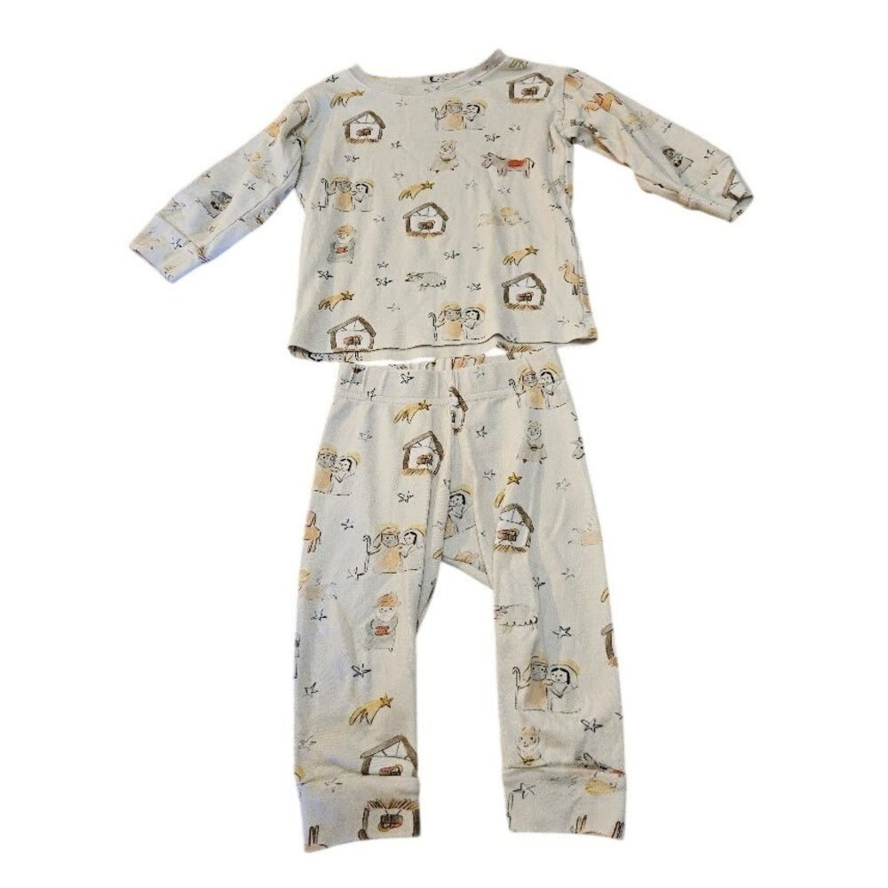 Holy Pals Nativity Christmas Pajamas Set Toddler Size 2 100% Cotton Cream Sleep